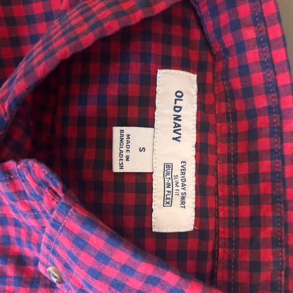 Reddish-Blue checked button up mens shirt Old Navy Small - Picture 2 of 2